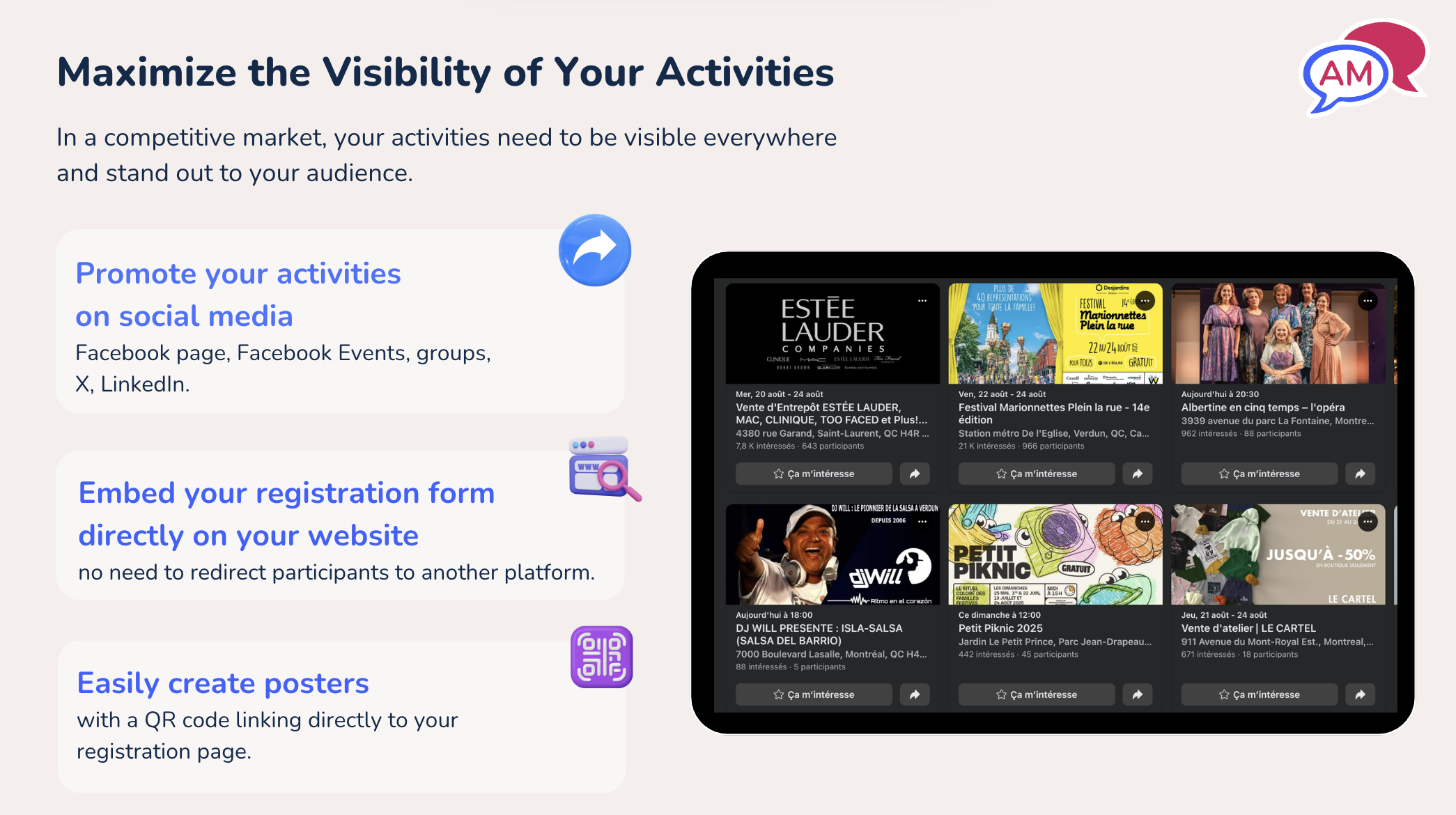 Maximize visibility of your activities